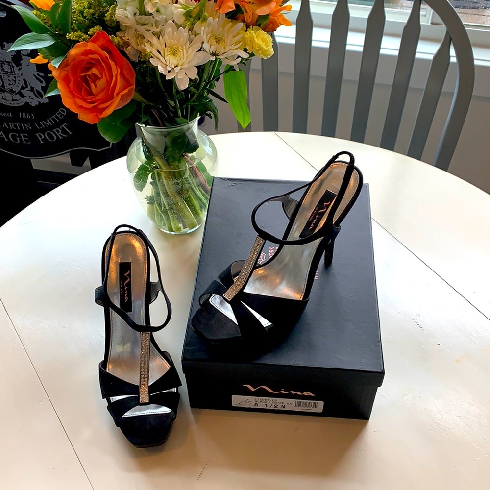 Stunning Black with Rhinestone Heels - Never Worn